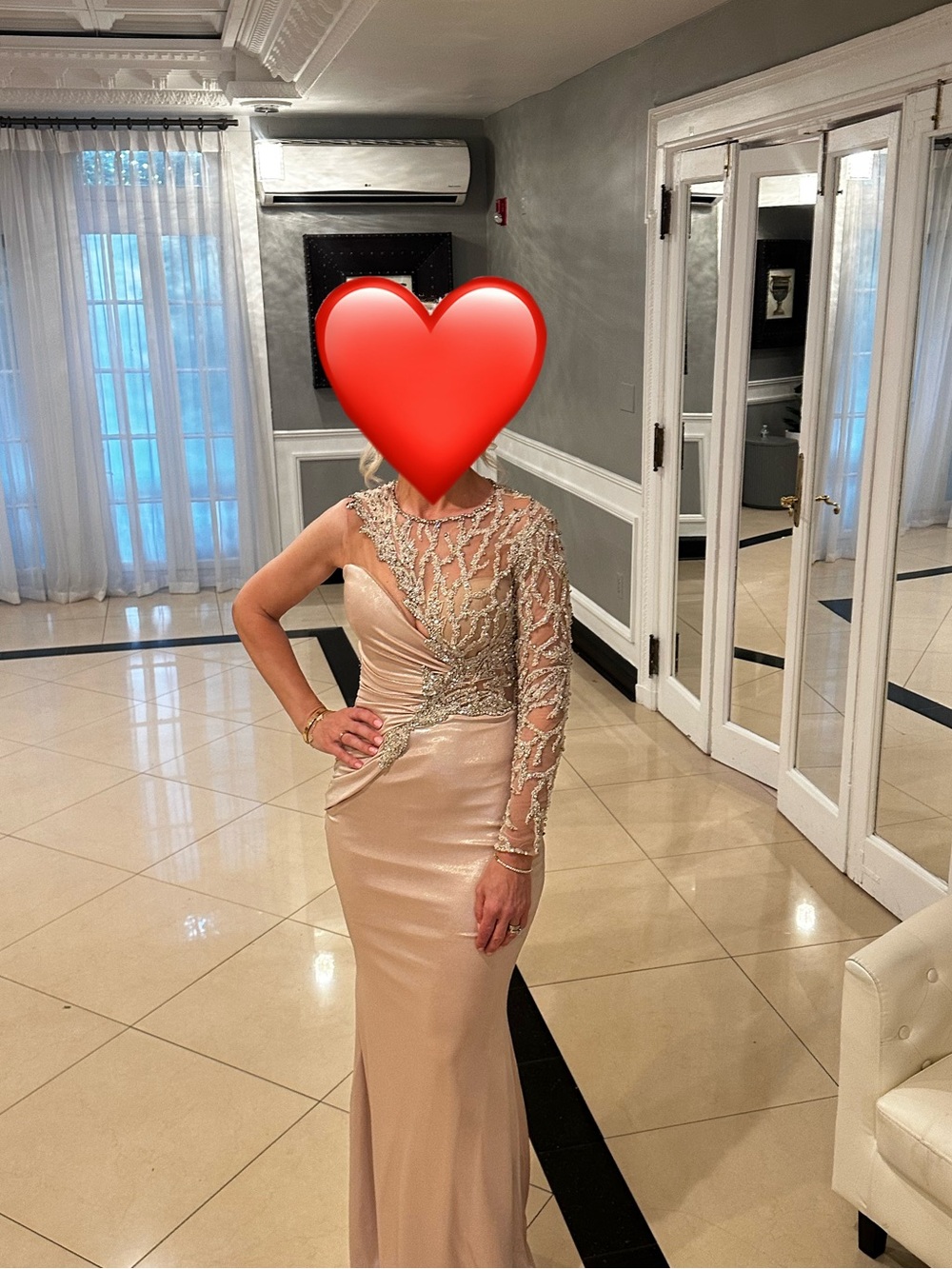 Tabja Beaded Illusion Sleeve Evening Gown - Blush